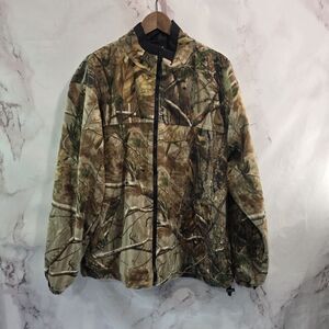 Habit Jacket Mens Large Camo Fleece Hunting Coat Zip Woodland Forest Quiet